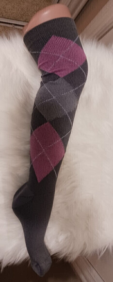 Knee High Socks In Argyle Pattern In Gray and Pink Size S/M - Picture 2 of 12